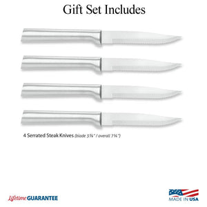 Silver Four Serrated Steak Knives Gift Set
