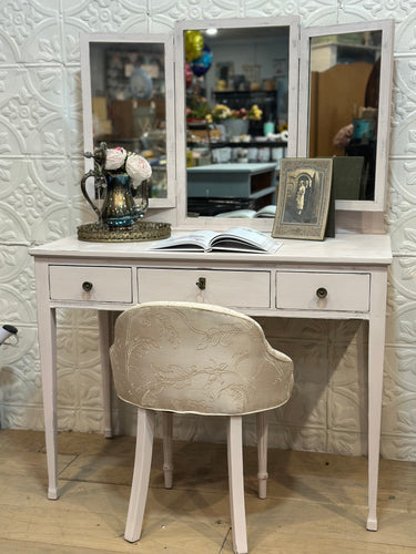 Vintage Blush Pink Vanity with Chair