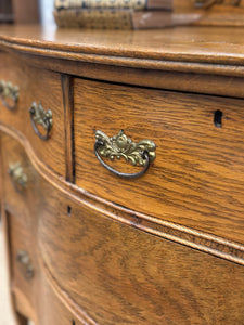 Antique Curved Oak Dresser with mirror