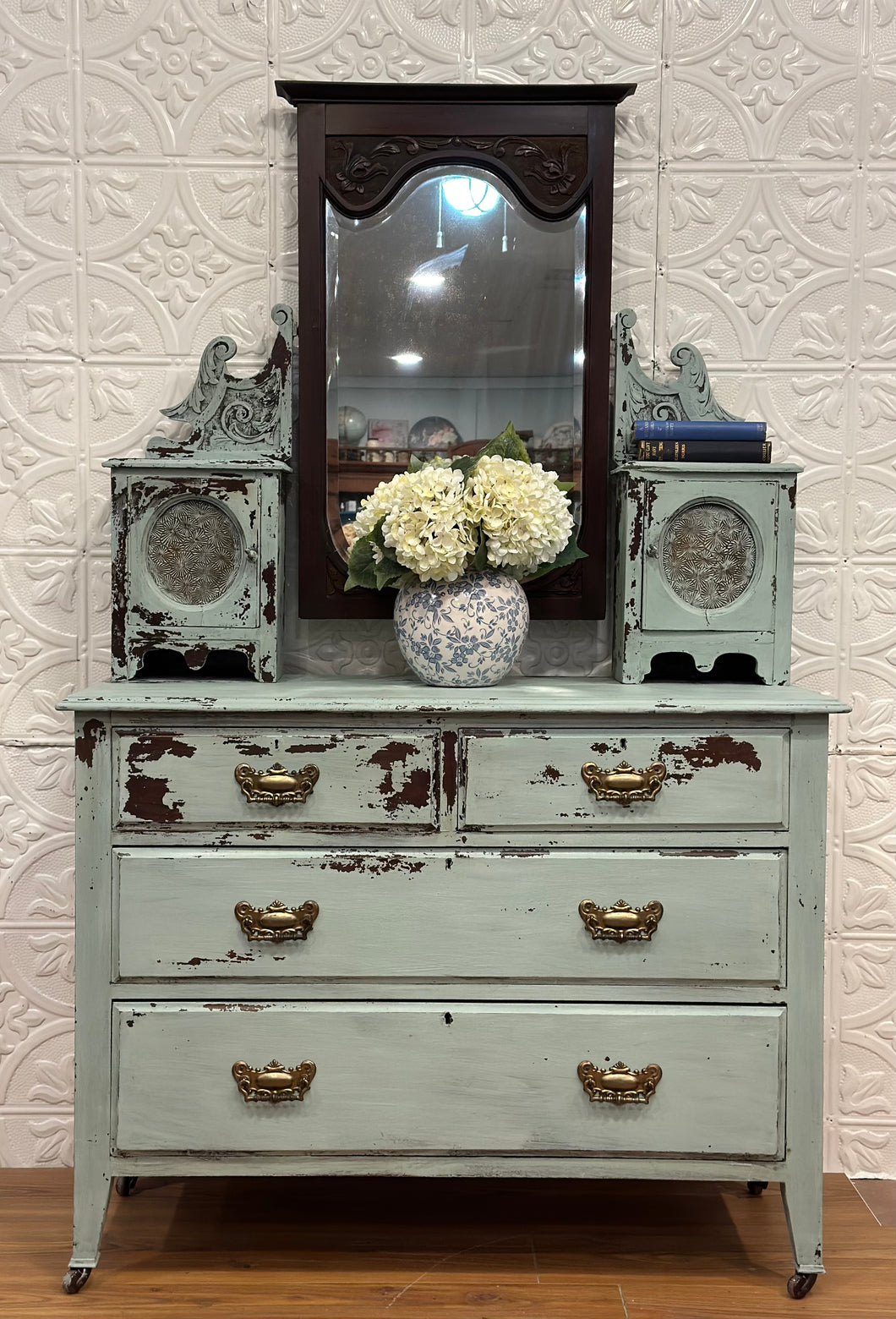 Antique Dresser with Glove Boxes and Mirror