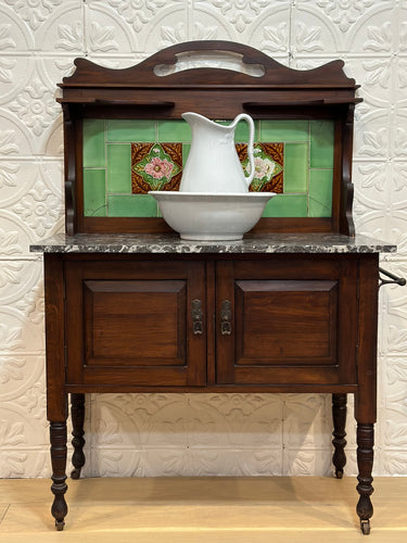 Antique Marble Top Tiled Washstand