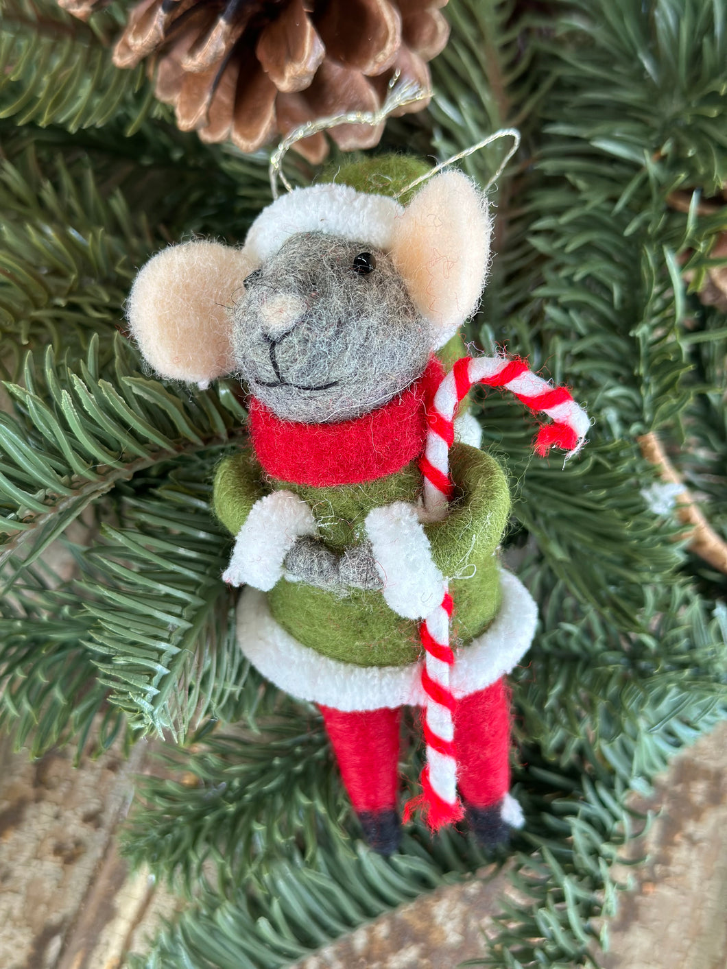 Wool Felt Mouse with candy cane