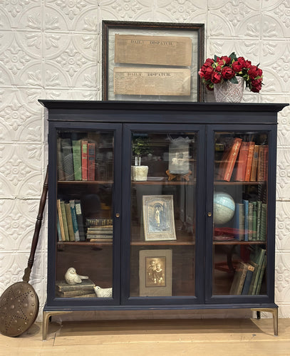 Navy Blue Bookcase with Glass Doors