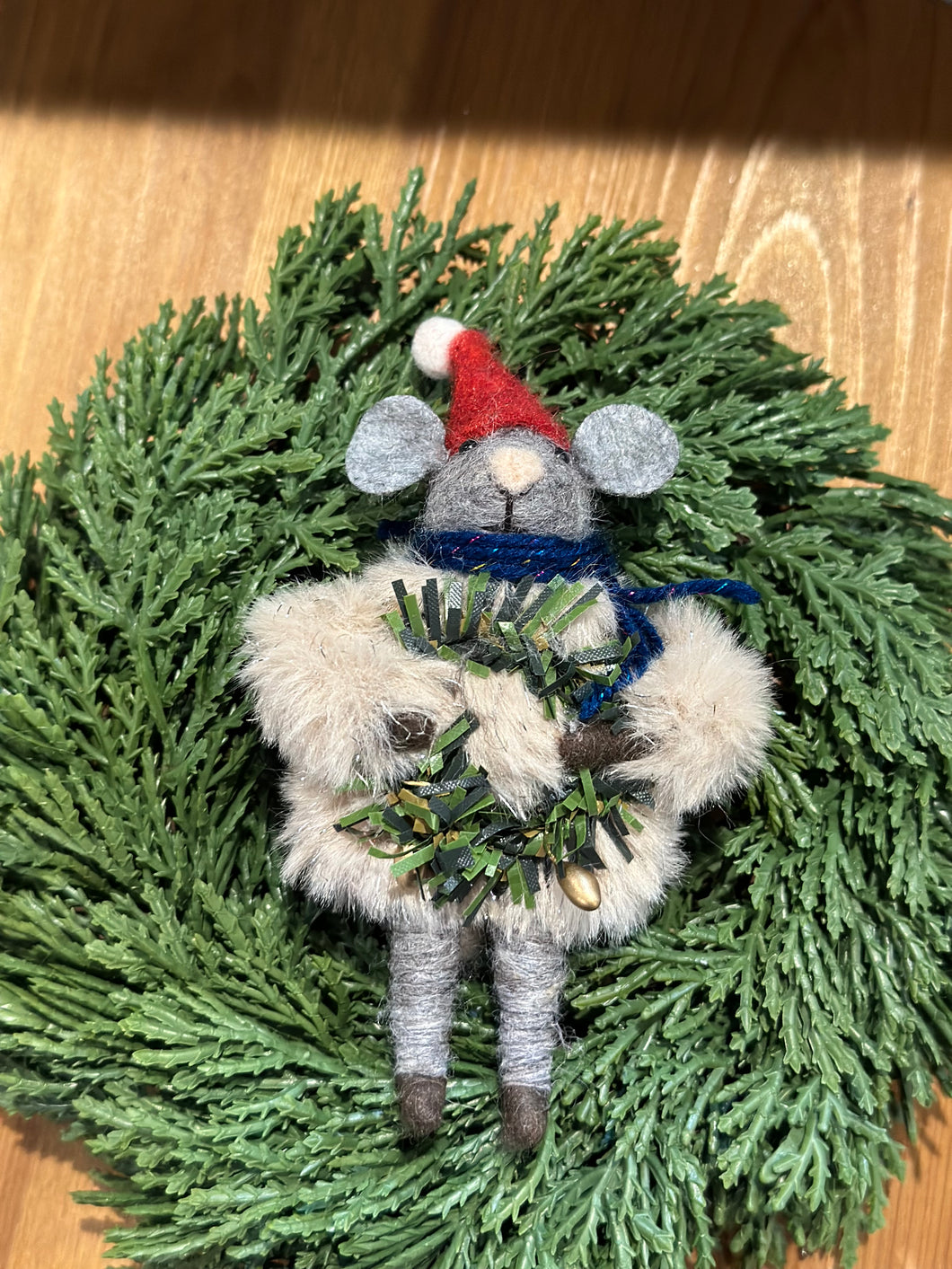 Wool felt mouse with fluffy sweater