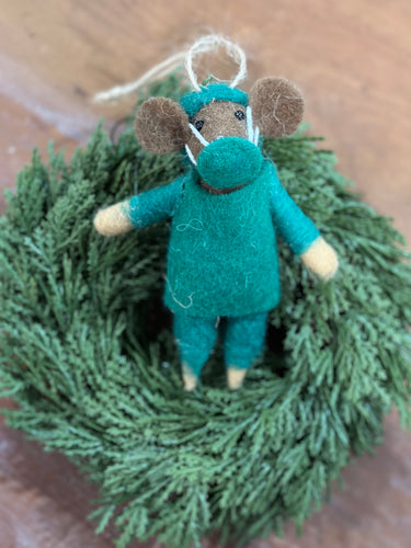 Wool Felt mouse Doctor Ornament