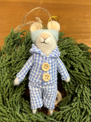 Wool felt mouse in pajamas