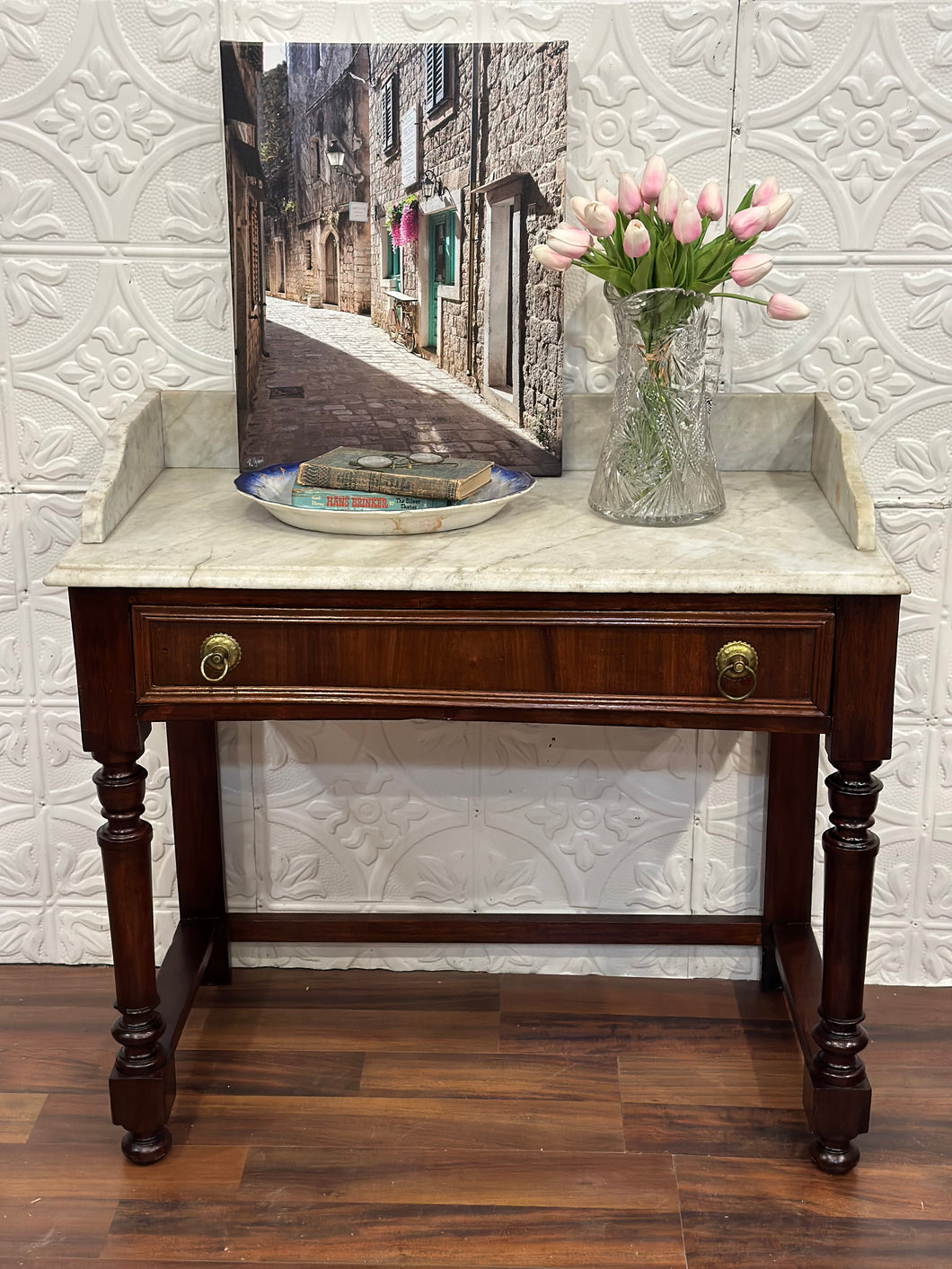 Antique Victorian White Marble Washstand