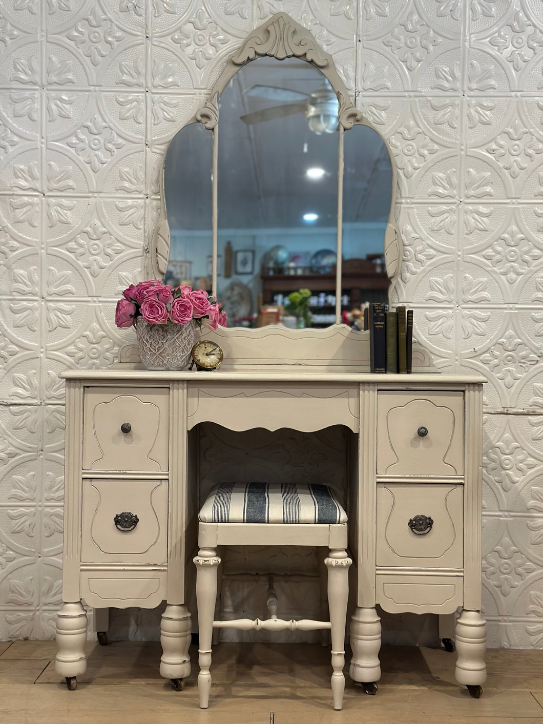 Vintage Jacobean Dressing Vanity with stool