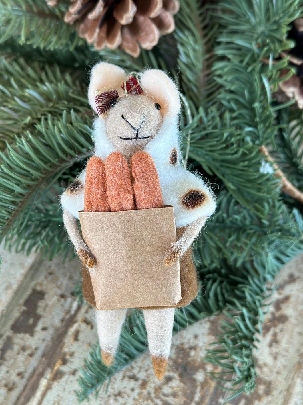 Wool Felt Mouse with French Baguettes