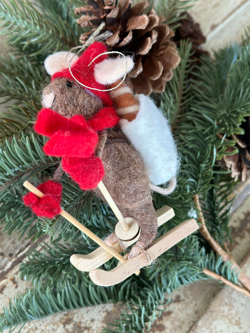 Wool Felt Mouse on Skis