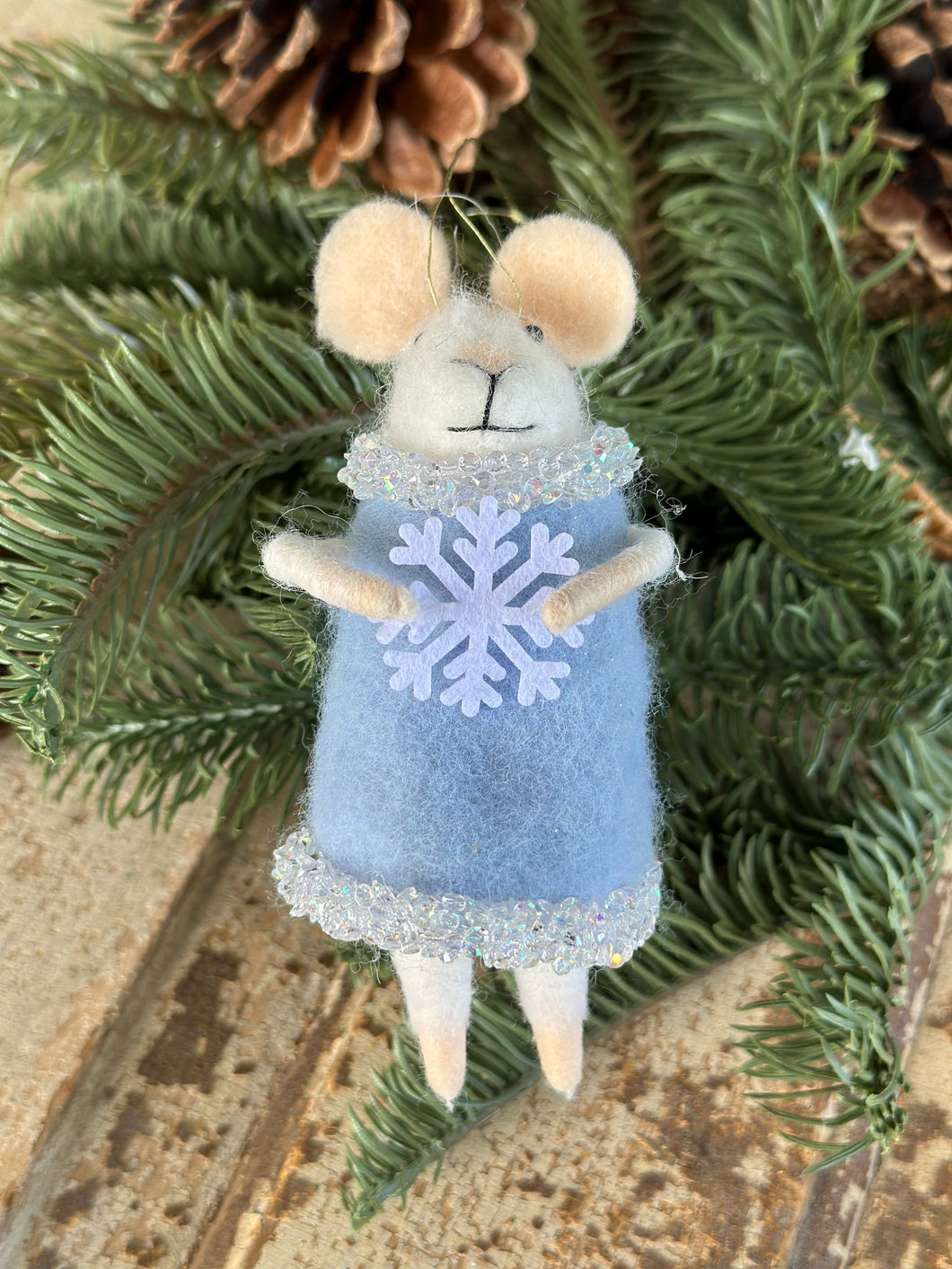 Wool Felt Mouse Blue Dress snowflake