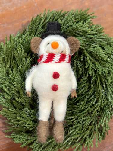Wool felt Mouse Snowman ornament