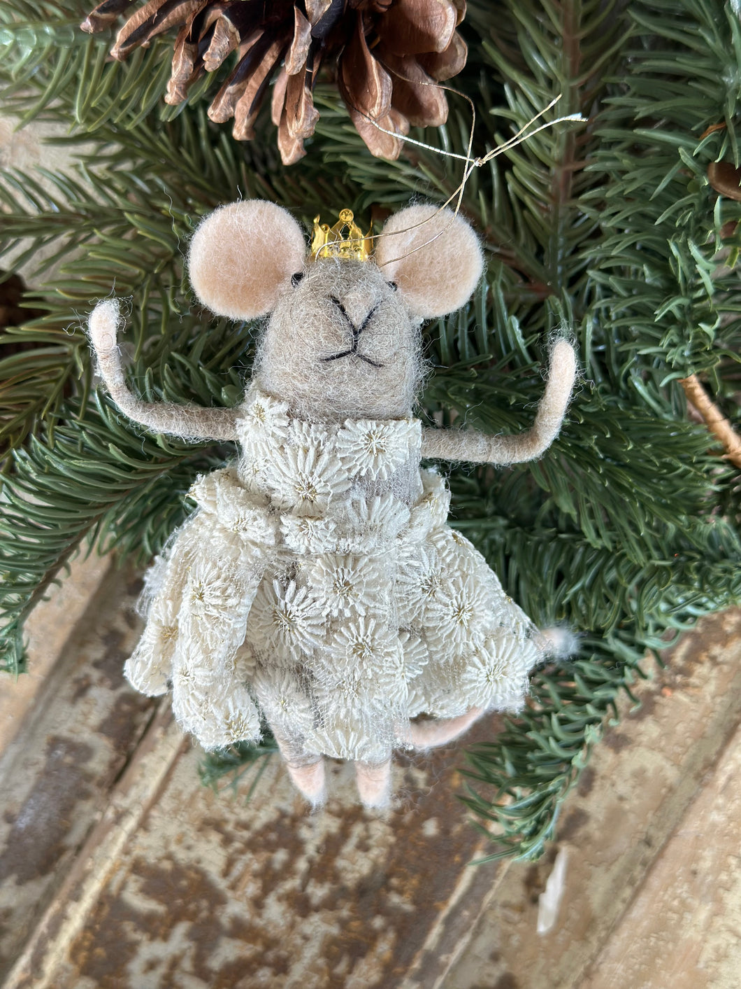 Wool Felt Mouse Lace Party Dress