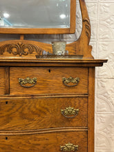 Load image into Gallery viewer, Antique Curved Oak Dresser with mirror