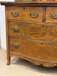 Antique Curved Oak Dresser with mirror