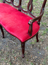 Load image into Gallery viewer, Red Velvet Mahogany Settee