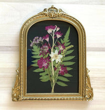 Load image into Gallery viewer, Real Pressed Flower Art in Gold Arch Frame