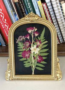 Real Pressed Flower Art in Gold Arch Frame