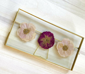 Real Pressed Flower Art - Trio of Roses in a Gold Frame