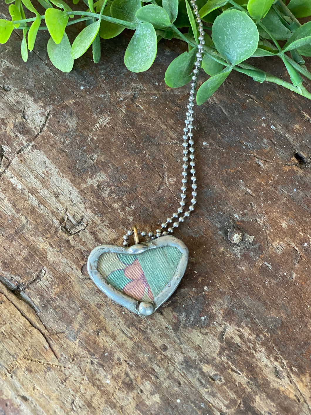 Antique Quilt Heart Necklace