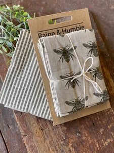 Olive Green Bumble Bee Stripe Tea Towels