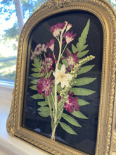Load image into Gallery viewer, Real Pressed Flower Art in Gold Arch Frame